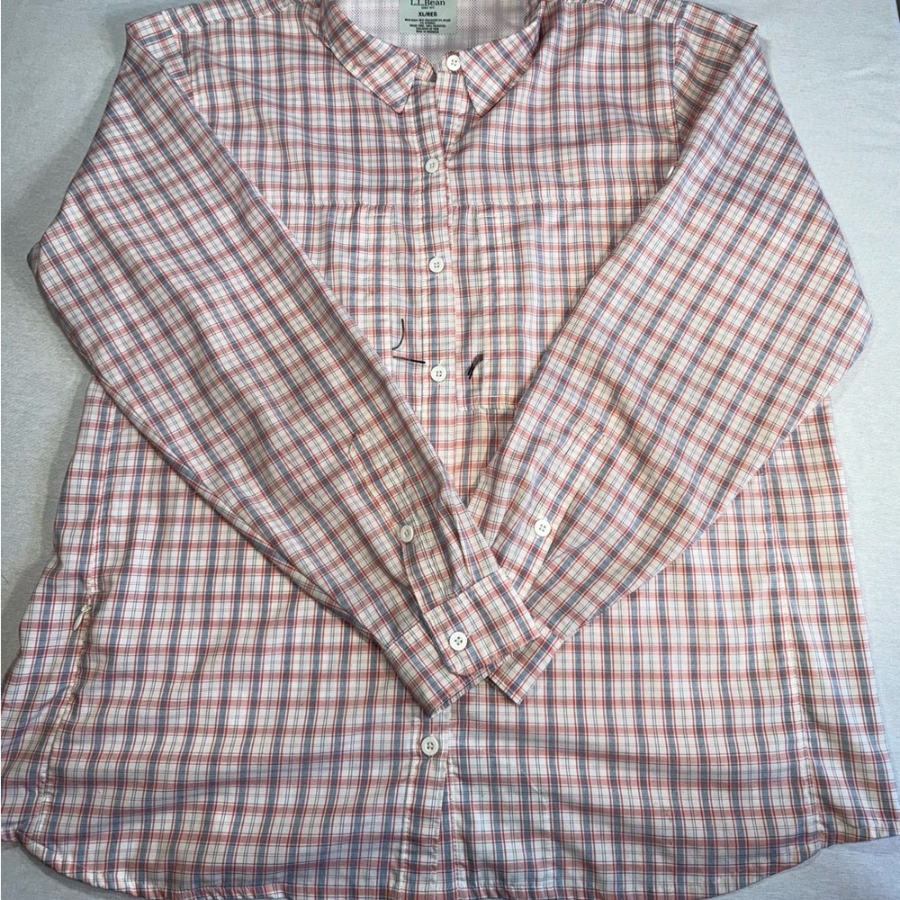 L.L. Bean Men's Red and White Plaid Button Down Shirt